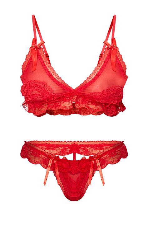 red contrast lace lingerie set prettylittlething qa