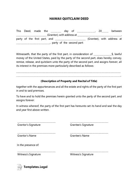 Hawaii Deed Forms And Templates Free Word Pdf Odt