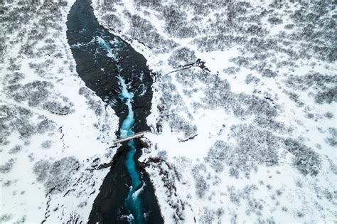 Nature Landscape Snow River Bridge Trees Winter Drone Aerial View Wallpapers Hd