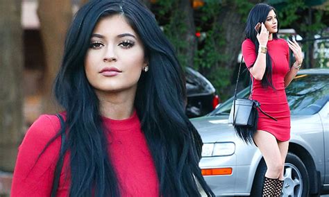 Kylie Jenner 17 Teams Tight Red Dress With Lattice Style Heels