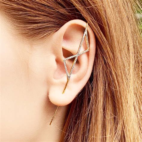 White Topaz Rosegold Plated Geometric Ear Cuffs By Embers