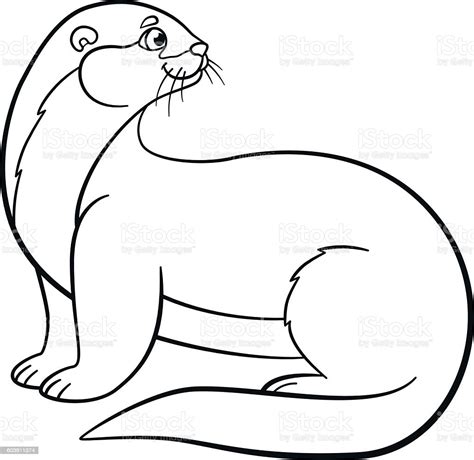Coloring Pages Little Cute Otter Smiles Stock Illustration Download