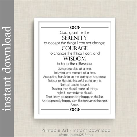 Full Serenity Prayer Printable Wall Art Inspirational Quote Etsy