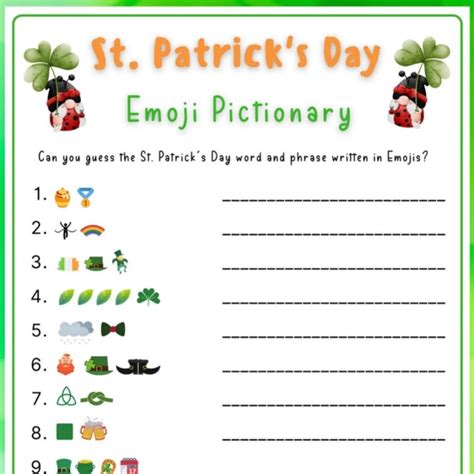St Patrick S Day Emoji Pictionary Answers For Printable Luck Fun Party Pop