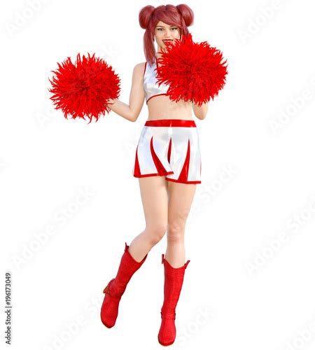 3d Beautiful Red Hair Cheerleader Skirt And Long Bootsbright Makeup
