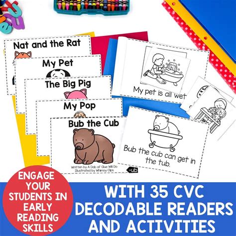 Cvc Decodable Readers With Word Work Bundle A Dab Of Glue Will Do