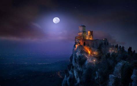 Nature Landscape Moon Castle Cityscape Moonlight