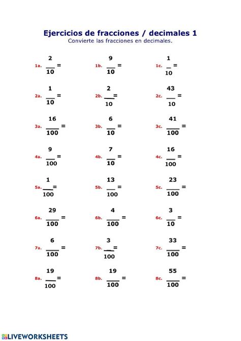 Ejercicio Interactivo De Fraccion Decimal Y Número Decimal Teaching