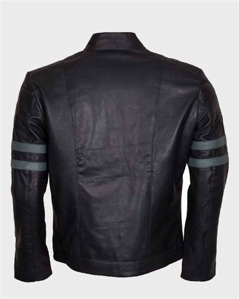 Mens Mayhem Retro Blue Stripe Café Racer Leather Jacket
