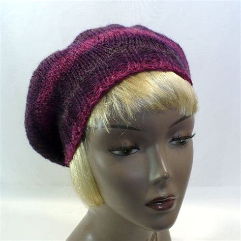 Slouchy Tam Purple Striped Beret Hand Knit Hat By Marieantoinknit For 9elizabethstreet Purple