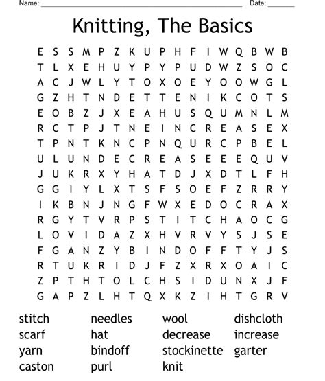 Knitting The Basics Word Search Wordmint