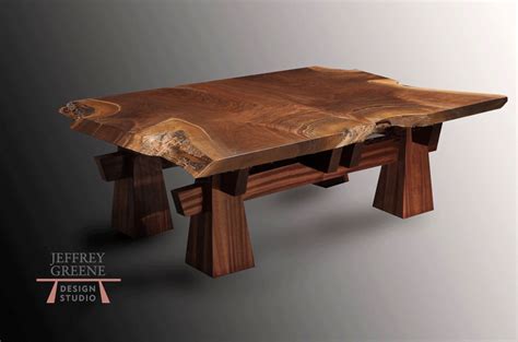 Beautiful custom built coffee tables for sale. Pyramid Live Edge Coffee Table by Jeffrey Greene