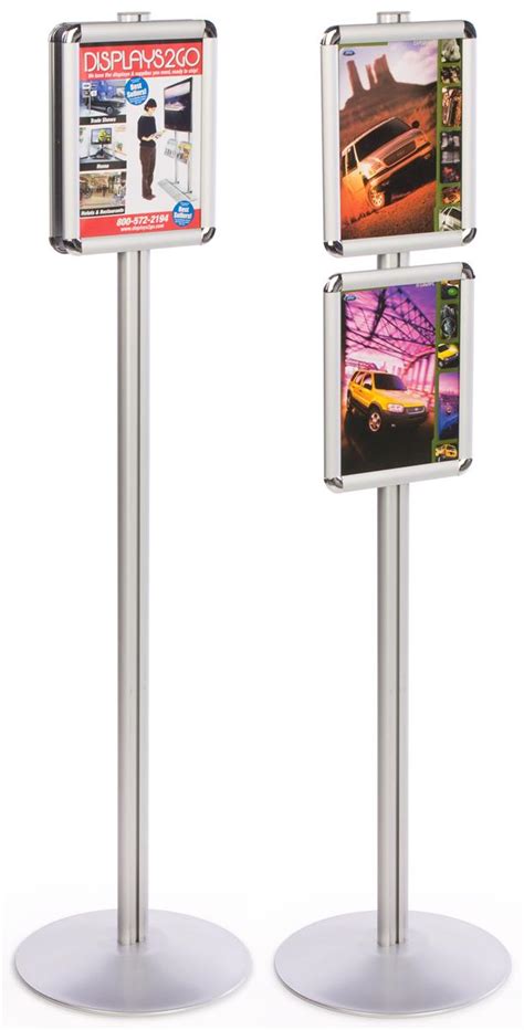 Dual Sign Poster Display Silver Stand W Round Base