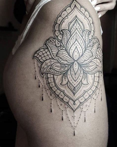mandala lotus tattoo on the outer thigh hip thigh tattoo designs flower thigh tattoos thigh