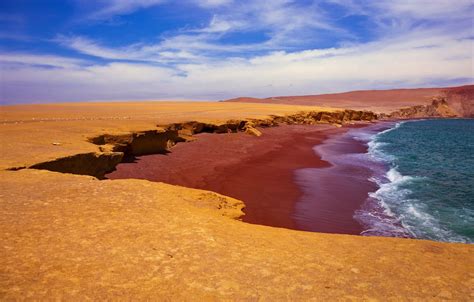 Wallpaper Sea The Sky Shore Peru Red Beach Paracas National