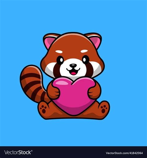 Cute Red Panda Holding Heart Love Royalty Free Vector Image