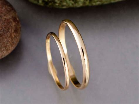 thin gold wedding band set minimalist   mm wide