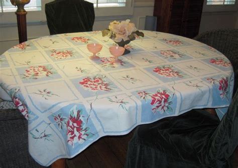 Vintage Wilendur Tablecloth Pink And Blue Rhododendron Etsy Vintage