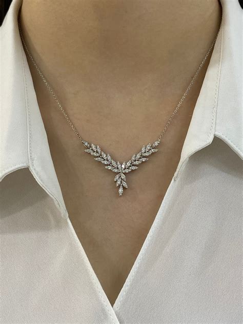 104ct Diamond Necklace For Women 18k White Gold Fantasy Etsy