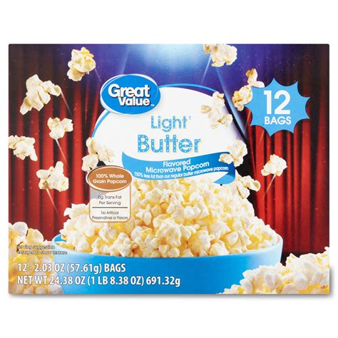 Great Value Light Butter Microwave Popcorn 203 Oz 12 Count
