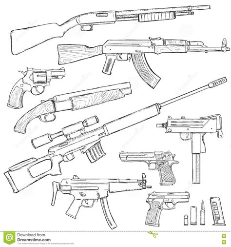 Garena free fire all gun real life | free fire all weapons in real life 2020 hi i am yash ramsa welcome to our youtube. Vector Sketch Set Of Firearm Weapons Stock Illustration ...