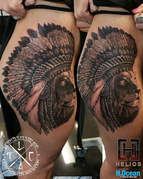 Lion Wearing A Headdress On Girls Hip And Thigh