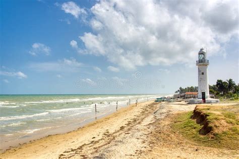 A View Of The Beach And Lighthouse On Mannar Island Sri Lanka Stock