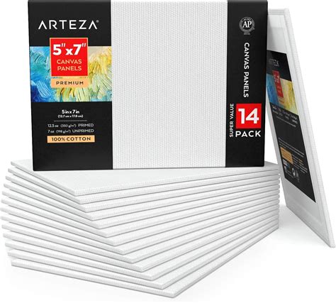 Arteza Canvas Panels Premium White 5x7 Blank Canvas Boards For