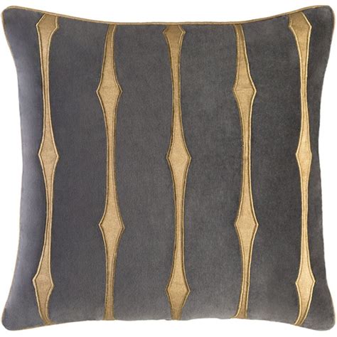 A Gray And Gold Striped Pillow On A White Background