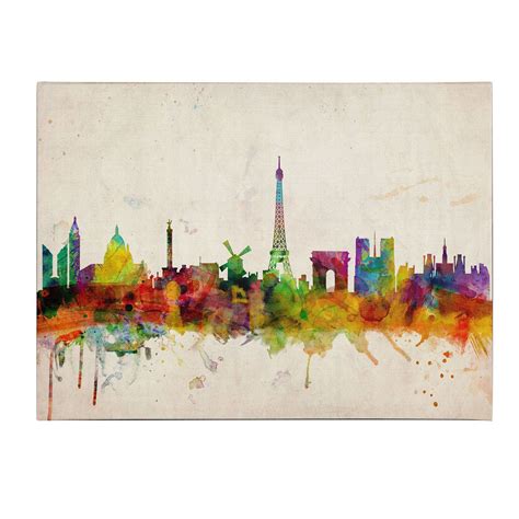 Paris Skyline Canvas Wall Art Cityscape Art Watercolor Art Prints