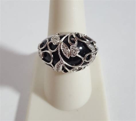 Black Onyx Sterling Silver 925 Filigree Ring Sz 9 Statement 9196