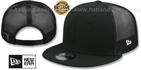 New Era Mesh Back Blank Snapback Black Black Hat