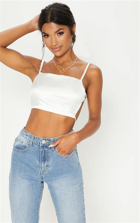 Cream Satin Backless Strappy Crop Top Prettylittlething Il