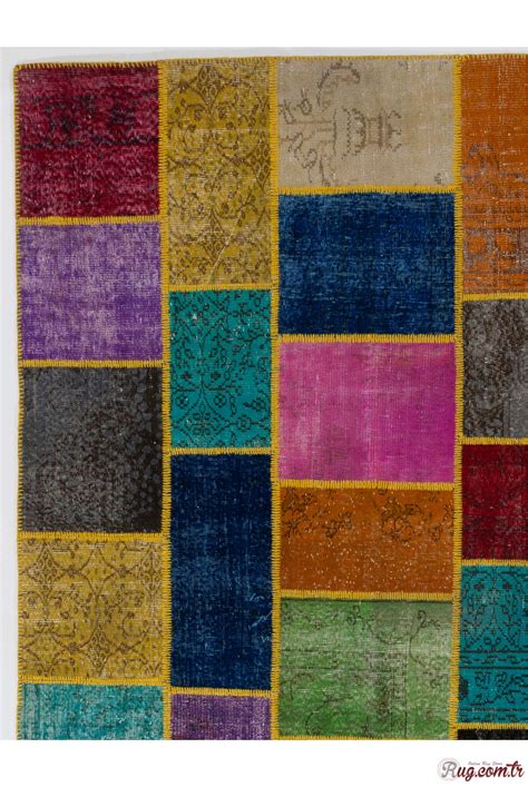 200x300 Cm Multicolor Patchwork Rug Handmade From Overdyed Vintage