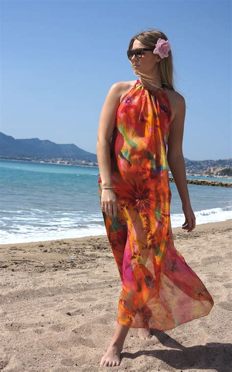 Online Luxury Beachwear And Cover Ups Orange Tropical Print Beach