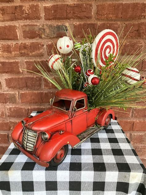 Red Truck Christmas Floral Centerpiece Vintage Red Truck Etsy