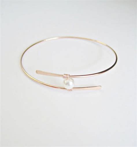 Rose Gold Pearl Bangle Bracelet Mothers Gift Mother Of The Bride Gift
