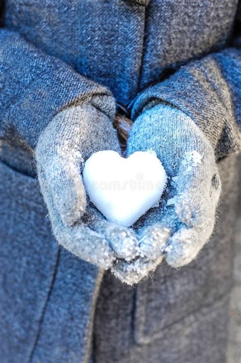 Hands Holding A Heart Of Snow Stock Image Image Of Outdoors Seasonal