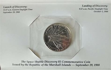 1988 Republic Of The Marshall Islands Space Shuttle Discovery 5 Coin