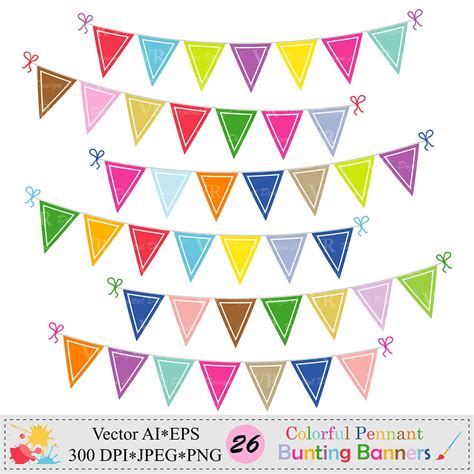 Colorful Pennant Bunting Banners Clip Art Birthday Party Bunting