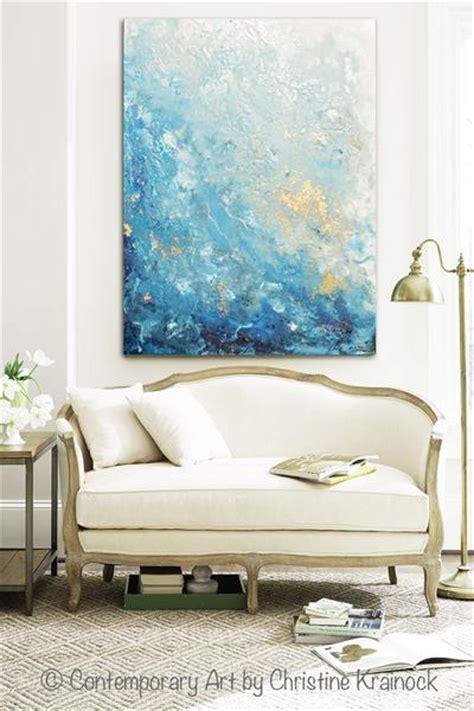 Original Art Modern Blue Abstract Painting Navy White Grey