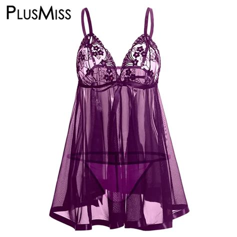 Plusmiss Plus Size Vintage Lace Sleepwear Robe Sexy Erotic Lingerie Women Nightgown Night Home