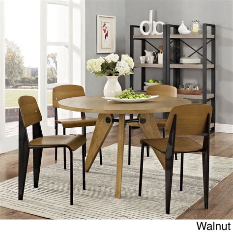 Cabin Dining Chair Set Of 4 Walnut Parson Chairs Brown Modway