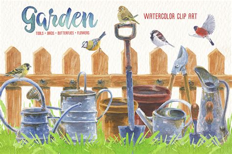 Watercolor In The Garden Clip Art 77789 Illustrations Design Bundles