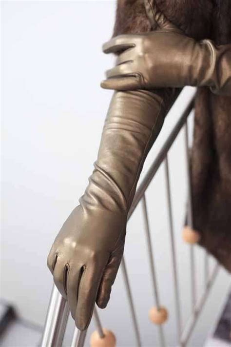 Elegante Lange Lederhandschuhe Bronze Lederhandschuhe Elegante Handschuhe Handschuhe