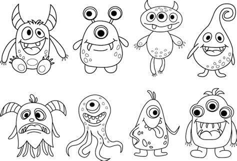 Conjunto De Monstruos De Dibujos Animados Para Colorear Vector Premium