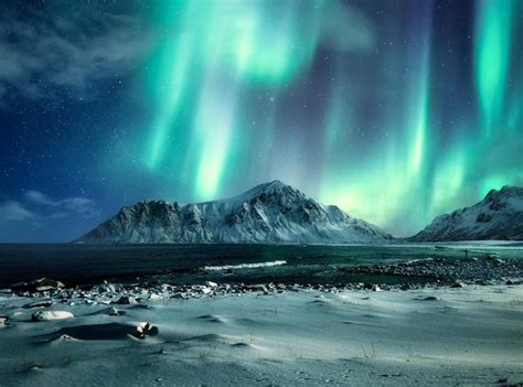 Premium Photo Aurora Borealis On The Lofoten Islands Norway Green