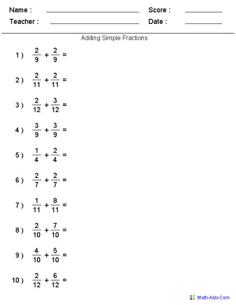 Easy Math Fractions Worksheets