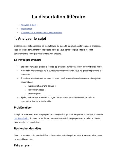 Notes Sur La Dissertation Littéraire Docsity