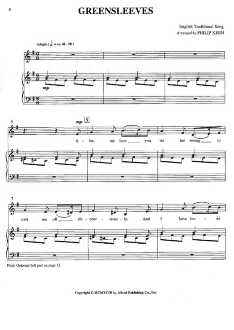 Free complete audio sample at galaxy music notes. Greensleeves - Traditional English Arr: Philip Kern ...
